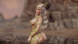 3d 3d_(artwork) ass big_ass big_breasts big_butt blonde_hair blue_eyes breasts bubble_ass bubble_butt elf elf_ears fat_ass fat_butt female large_breasts pinup pinup_pose pointy_ears seirne skyrim the_elder_scrolls water