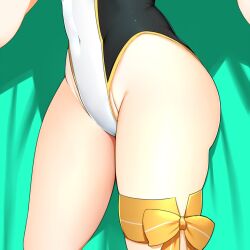 artoria_pendragon artoria_pendragon_(fate) artoria_pendragon_(swimsuit_archer)_(fate) ass bow cameltoe competition_swimsuit covered_navel fate/grand_order fate_(series) female groin highleg highleg_swimsuit highres manabebebe one-piece_swimsuit orange_bow out_of_frame solo swimsuit thighs two-tone_swimsuit white_swimsuit