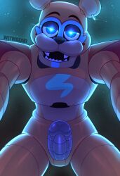 <3_eyes 2021 absurd_res animatronic anthro digital_drawing_(artwork) digital_media_(artwork) ear_piercing ear_ring erection first_person_view five_nights_at_freddy's five_nights_at_freddy's:_security_breach genitals glamrock_freddy_(fnaf) glowing glowing_eyes heart hi_res imminent_sex looking_at_viewer looking_down_at_viewer machine male male_focus male_only mammal on_top penis piercing robot scottgames sharp_teeth solo submissive submissive_pov taker_pov teeth ursid video_games wetwasabi