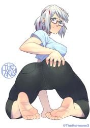 1girls ass back_view barefoot big_breasts breasts eye_contact feet female female_focus fuyumi_todoroki glasses grabbing_own_ass looking_at_viewer looking_back my_hero_academia ponytail simple_background soles solo thehormone thick_thighs thighs toes two_tone_hair white_hair