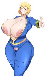 1girls alternate_version_available big_breasts blonde_hair blush breasts computer electronics exposed_breasts exposed_pussy fallout female female_only huge_breasts looking_at_viewer mature_female mob_face nipples owner_(artist) pip-boy pussy short_hair solo thick_thighs thumbs_up uncensored vagina vault_girl vault_suit wide_hips wristwear