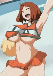 big_breasts cheerleader cheerleader_uniform my_hero_academia ochako_uraraka solo sombra222 tagme