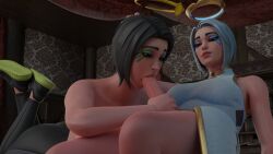 1futa 2girls 3d ark_(fortnite) black_hair blowjob d'ark_(fortnite) fortnite futanari sessho3d sucking white_hair