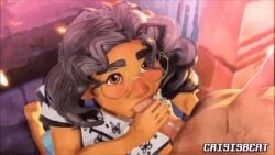 1boy 1girls african_female animated blowjob brown_eyes cock_worship crisisbeat disney encanto eye_contact fellatio glasses kneeling latina mirabel_madrigal moaning oral partial_male penis sound tagme thenaysayer34 video