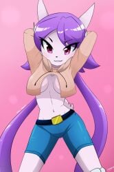 anthro aquatic_dragon asian_mythology clothed clothing dragon female freedom_planet horns kenjikanzaki05 looking_at_viewer sash_lilac smile smiling smiling_at_viewer twintails video_games