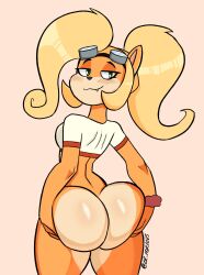 1girls ass big_ass blonde_hair bottomless bubble_butt coco_bandicoot crash_(series) fangs female fur furry solo thick_thighs zrfurious