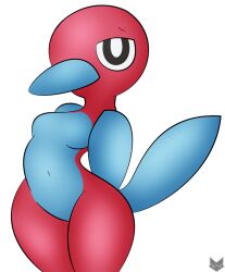 anthro anthrofied arms_behind_back black_eyes blue_arms blue_tail featureless_breasts featureless_crotch female multicolored_body nintendo no_nipples pokémon_(species) pokemon pokemon_gsc porygon2 small_breasts tagme tail transparent_background zinzoa