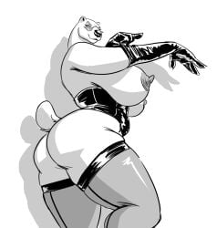 anthro ass big_breasts big_butt breasts female mammal monochrome nibhaaz nipples polar_bear solo thick_thighs ursid ursine wide_hips