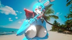 16:9 3d_(artwork) anthro beach bedroom_eyes big_breasts blender_(software) bonnie_(fnaf) breast_grab breasts digital_media_(artwork) female five_nights_at_freddy's five_nights_at_freddy's_2 forthub.nut hand_on_breast hi_res narrowed_eyes nude pinup pose seaside seductive solo toy_bonnie_(fnaf) video_games widescreen