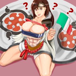 abs baiken_(cosplay) big_breasts breasts brown_hair bursting_breasts busty cigma cleavage cosplay eyepatch female female_focus female_only final_fantasy final_fantasy_vii gris_swimsuit guilty_gear hourglass_figure italian_flag italian_senate_hack large_breasts long_hair meme navel overflowing_breasts pinup pinup_pose tifa_lockhart wide_hips