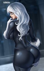 1girls ass big_ass black_cat_(marvel) breasts felicia_hardy female female_only flowerxl long_hair marvel solo spider-man_(series) white_hair