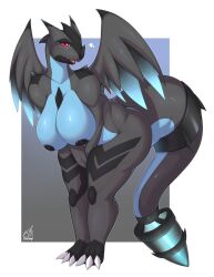 anthro big_breasts charizard harnny hybrid legendary_pokemon mega_charizard_x pokemon pokemon_(species) reshiram vagina zekrom