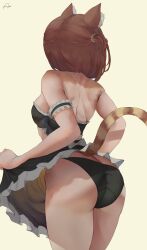 1girls 2022 araneesama ass azuki_(sayori) bare_legs black_panties breasts brown_hair cat_ears cat_tail catgirl cutesexyrobutts_(style) facing_away female female_only hi_res hips large_ass maid maid_outfit maid_uniform medium_breasts nekopara panties png short_hair simple_background skirt_lift slim_waist thighs very_high_resolution wide_hips