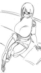 1futa bottomwear breasts clothed clothing erection futa_only futanari gigantic_breasts gigantic_penis human khentaiu monochrome mostly_clothed penis penis_through_leghole sitting sketch skirt solo topwear