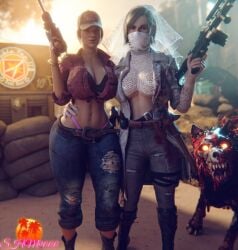 2022 2girls 3d abigail_briarton big_breasts black_bra breasts call_of_duty call_of_duty_black_ops_2 call_of_duty_black_ops_cold_war call_of_duty_zombies cleavage double_tap female female_focus female_only gun hat hellhound highleg highleg_panties huge_breasts large_breasts misty_(cod-bops-2) ray_gun red_shirt samantha_maxis superhentaimaster9000 weapon