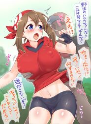 1boy 1girls big_breasts blush breast_grab may_(pokemon) nintendo pokemon pokemon_rse seikonsuco2 sweat sweatdrop tagme