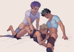 3boys anal anal_insertion anal_penetration anal_sex blowjob cum cum_in_ass cum_inside doggy_style gay hands_and_knees hitoshi_shinso human izuku_midoriya katsuki_bakugou male male_only my_hero_academia oral oral_sex penis spacenipnops spiky_hair yaoi