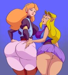 2girls ass ass_grab big_ass blonde_hair blue_eyes cd-i counterpart dat_ass female female_only huge_ass nintendo panties pointy_ears princess_zelda rear_view skirt slb square_crossover standing the_legend_of_zelda the_legend_of_zelda_(cartoon) the_legend_of_zelda_(cd-i) thick_thighs upskirt zelda_(cartoon) zelda_(cd-i)