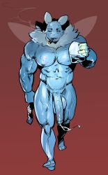 2022 abs anthro arthropod balls barazoku big_balls big_muscles big_penis blue_body bodily_fluids brown_background cigar condom cum erection falcon_mccooper front_view genital_fluids genitals hi_res holding_condom holding_jug holding_object huge_balls huge_cock huge_muscles humanoid_genitalia humanoid_penis insects jug kiss_mark lepidopteran lionel_(fluffedwings) looking_at_viewer male male_only moth muscular muscular_anthro muscular_male narrowed_eyes navel nipples nude pecs penis sexual_barrier_device simple_background smoke smoking solo tuft vein walking water wings