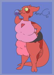 2021 2_toes 4_fingers absurd_res anthro belly big_breasts bovid bovine breasts cattle drinking_potion feet female fingers hi_res hybrid kobold kowbold mammal mirrorg overweight potion potion_bottle red_body red_scales scales simple_background solo spots teats toes udders yellow_eyes zed_(scales)