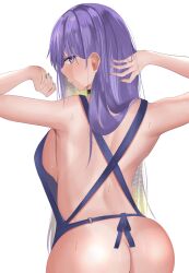 apron apron_only backside clef_(cferryanto) hololive hololive_indonesia hololive_indonesia_area_15 long_hair looking_at_viewer looking_back moona_hoshinova stretching virtual_youtuber