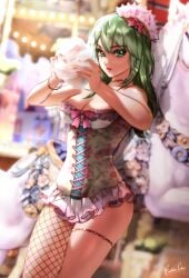 1girls alternate_costume asymmetrical_clothes asymmetrical_legwear bare_legs breasts byleth_(fire_emblem) byleth_(fire_emblem)_(female) cleavage esther-shen female female_only fire_emblem fire_emblem:_three_houses fishnet_legwear fishnets green_eyes green_hair looking_at_viewer medium_breasts medium_hair more_at_source nintendo solo