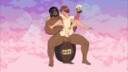 2boys age_difference anal anal_penetration anal_sex animated barrel beard beer_mug big_dom_small_sub black_hair brown_hair cloud_meadow completely_naked cum cum_in_ass dark-skinned_male dark_skin drinking erect_while_penetrated evan_(cloud_meadow) facial_hair femboy gay hanging_balls kiram_musgood_(cloud_meadow) legs_held_open light-skinned_male light_skin male male_only mp4 muscular_male mustache no_sound penis_size_difference pleasure_face pulsating_cumshot reverse_cowgirl_position s-purple shorter_than_30_seconds size_difference spread_legs twink video yaoi