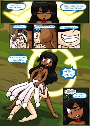 2girls angry ass barefoot_on_grass black_hair black_thigh_boots blue_eyes blush breasts bright_darkness butt chocolate_and_vanilla comic comic_page command_spell control_collar controlled cunnilingus dark-skinned_female dark_skin dialogue dominant dominant_female domination enchantment evil_grin evil_smile fangs female_focus female_only forced hands_on_head headband headband_only holy licking_nipples licking_pussy light-skinned_female lightning long_hair looking_at_pussy magic multiple_girls naked naked_female nipples nude nude_female outdoors pale-skinned_female prayer praying priestess pussy_juice red_eyes sweat wet_pussy white_hair witch xierra099 yuri