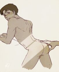 ass attack_on_titan back_view blush brunet freckles male_only marco_bodt naked shingeki_no_kyojin