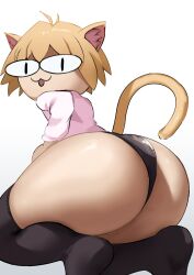 :3 arcueid_brunestud ass_focus big_ass black_legwear black_panties black_thighhighs blonde_hair bubble_butt cat_ears cat_tail catgirl dat_ass female female_only huge_ass kneeling looking_at_viewer looking_back massive_ass melty_blood neco-arc panties short_hair solo thighhighs tsukihime type-moon