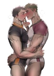 2boys ass_grab blush bulge_frottage face_to_face gay haikyuu!! kyojinjoa male male_only sawamura_daichi sports_uniform steamy_breath tight_clothing ushijima_wakatoshi yaoi