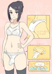 1futa 2019 balls balls_under_clothes bra breasts bulge clothed clothing diagram flaccid futa_only futanari human light-skinned_futanari light_skin mikoyan mostly_nude panties penis penis_accessory penis_under_clothes small_breasts solo solo_futa standing testicles underwear