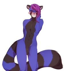 ailurid black_body black_fur blue_body blue_fur blush flaccid fur genitals hair kaysi_(manicpandaz) male male_only male_solo mammal nervous_smile nude penis purple_hair red_panda shy skaiahart skyahart solo solo_male wide_hips