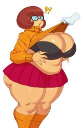 1girls ?! alternate_breast_size ass big_ass big_breasts big_butt boobs bra breasts brown_hair busty chubby chubby_female curvaceous curvy curvy_body curvy_female curvy_figure disembodied_hand fat female female_focus glasses hanna-barbera high_resolution huge_breasts large_breasts scooby-doo shirt_lift shocked shocked_expression short_hair skirt socks solo sssonic2 standing surprised sweater sweater_lift thick thick_thighs thighs turtleneck turtleneck_lift turtleneck_sweater velma_dinkley voluptuous wide_hips