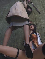 1futa 2girls 3d ballbusting balls black_hair brown_hair clothed cock_and_ball_torture dawadd dominant_female fatal_frame female female_on_futa female_only femdom foot_fetish footjob footwear futa_on_female futanari futasub hair_grab high_heels human japanese_mythology kozukata_yuri kuchisake-onna light-skinned_female long_hair no_cheeks pale_skin scissors shoejob spardaixa teasing weapon