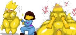 <3 5_fingers alphys anthro anthro_penetrated big_breasts blue_clothing blush breast_grab breasts brown_hair clothed clothed/nude clothing curvy_figure disembodied_hand duo enigi09 female female_penetrated fingers first_person_view frisk from_front_position hair hand_on_breast heart hi_res huge_thighs human lying male male/female male_penetrating male_penetrating_female mammal missionary_position nude on_back open_mouth penetration penile penile_penetration penis_in_pussy pussy reptile scalie sex tail thick_thighs timid tongue tongue_out undertale undertale_(series) vaginal_penetration video_games voluptuous yellow_body