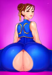 1girls anus ass ass_focus back_view big_ass brown_hair capcom chun-li double_bun eye_contact female female_only hair_ribbon huge_ass large_ass lipstick loodncrood looking_at_viewer looking_back pussy ripped_clothing short_hair sitting solo spread_legs street_fighter street_fighter_alpha tight_clothing