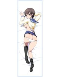 ass_cleavage brown_eyes brown_hair butt_crack dakimakura_design nakashima_naomi naomi_nakashima panties skirt skirt_up smile socks