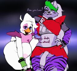 1futa 1girls animatronic anthro duo edit edited female five_nights_at_freddy's five_nights_at_freddy's:_security_breach furry futanari glamrock_chica_(fnaf) hanon(editor) looking_at_viewer penis penis_out piccolonsfw roxanne_wolf_(fnaf) standing wolf