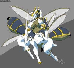 3girls anthro bee_girl drone female femdom femsub ficusart floating huge_ass huge_breasts insect_abdomen insect_girl insect_humanoid large_ass large_breasts multiple_girls navel ripped_clothing slit_pupils thick_lips wings