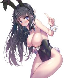 1girls accidental_exposure areolae barefoot big_breasts black_hair blue_eyes blush bowtie bowtie_collar breasts bunny_ears bunny_tail bunnysuit collar cuffs embarrassed exposed_breasts female female_only hairclip highres hong_(white_spider) legs long_hair nipples sakurajima_mai seishun_buta_yarou_wa_bunny_girl_senpai_no_yume_wo_minai solo standing thick_thighs thighs white_background