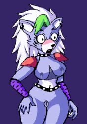 animatronic anthro ass big_breasts blush breasts embarrassed female female_only five_nights_at_freddy's five_nights_at_freddy's:_security_breach lactation nipples nude pussy pussy_juice roxanne_wolf_(fnaf) solo solo_female thick_ass thick_thighs trickster_(artist) white_hair