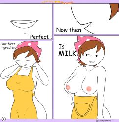 2020 2girls apron apron_down bandana casual casual_nudity clothing comic comic_page cookie cookies cooking_mama dialogue english_text exposing_breasts female headwear human jaiden jaiden_animations kitchen mama_(cooking_mama) mob_face multiple_girls nintendo nipples outerwear page_4 page_number pale_skin signature solo solo_female solo_focus theeshrimp youtube