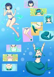 blue_tail breast_expansion female fish_tail large_ass large_breasts magicaltf mermaid mermaid_transformation navel species_transformation thick_thighs transformation transformation_sequence wide_hips