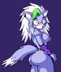 animatronic anthro ass ass_focus big_breasts breasts embarrassed female female_only five_nights_at_freddy's five_nights_at_freddy's:_security_breach lactation leaking nipples nude pussy_juice roxanne_wolf_(fnaf) solo solo_female thick_ass thick_thighs trickster_(artist) white_hair