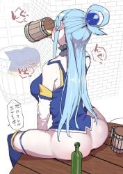 aqua_(konosuba) ass ass_focus big_ass blue_hair bottomless drunk exhibitionism hair_ornament kono_subarashii_sekai_ni_shukufuku_wo! long_hair no_panties oosawara_sadao public public_nudity thick_thighs thighs