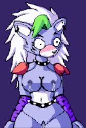 animatronic anthro ass big_breasts breast_focus breasts embarrassed female female_only five_nights_at_freddy's five_nights_at_freddy's:_security_breach lactation leaking leaking_pussy nipples nude pussy pussy_juice roxanne_wolf_(fnaf) solo solo_female thick_ass thick_thighs trickster_(artist) white_hair