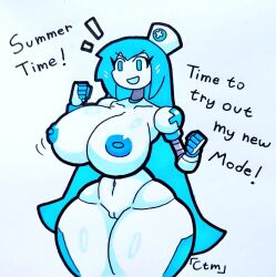 alice_(mr.ctm) android big_breasts blue_eyes blue_hair blue_nipples hourglass_figure huge_breasts long_hair mr.ctm nurse nurse_cap robot robot_girl robot_humanoid robotic_arm thick_thighs white_skin wide_hips