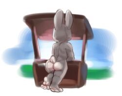 2019 3_toes alternate_version_at_source ambiguous_gender anthro ass biped bonnie_hopps digital_media_(artwork) disney feet fur grey_ears grey_fur hi_res lagomorph leaning leporid long_ears mammal nude outdoors paws rabbit rear_view rough_sketch short_tail siroc soles solo toes white_tail zootopia