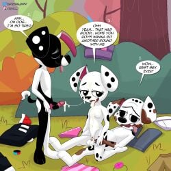 101_dalmatian_street 101_dalmatians absurd_res after_sex anthro balls black_body bodily_fluids brother brother_and_sister canid canine canis clothing clothing_aside cum cum_in_mouth cum_inside cum_on_chest cum_on_face dalmatian deepak_(101_dalmatians) deja_vu_(101_dalmatians) dialogue diesel_(101_dalmatians) discarded_clothing disney domestic_dog exhibitionism female genital_fluids genitals group hi_res incest male male/female mammal masturbation nude penis playzone public public_nudity sex sibling sister slightly_chubby tongue tongue_out white_body young